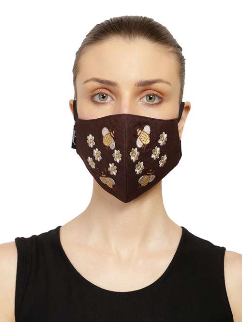 brown cotton decorative women mask - 17279867 - Very Small Image - 1