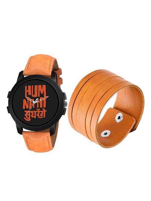 lorenz mk-2020w black dial watch & leather bracelet for men\boys | 2020-br6 - 17292470 - Very Small Image - 1