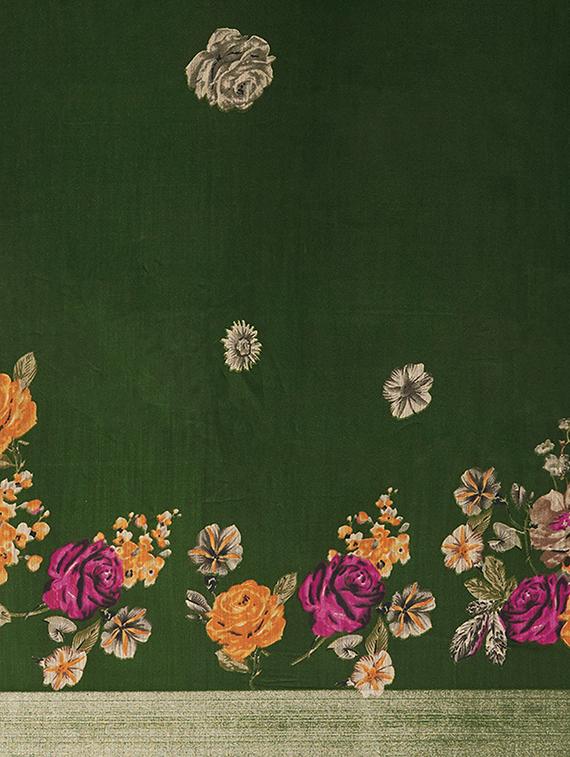 women's floral green colored saree with blouse - 17299438 - Standard Image - 4