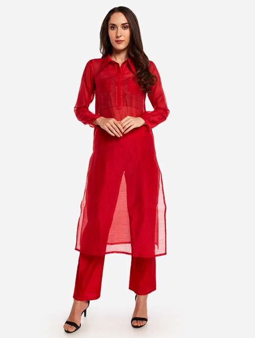 solid kurta pant set - 17300517 - Very Small Image - 1