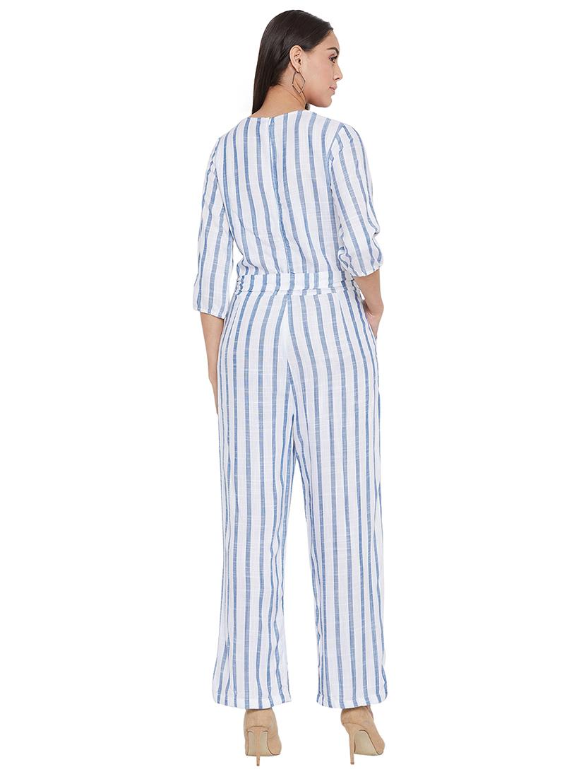 tie front striped jumpsuit - 17334106 - Standard Image - 2
