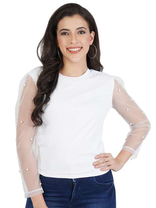 women's straight round neck top - 17348521 - Very Small Image - 1