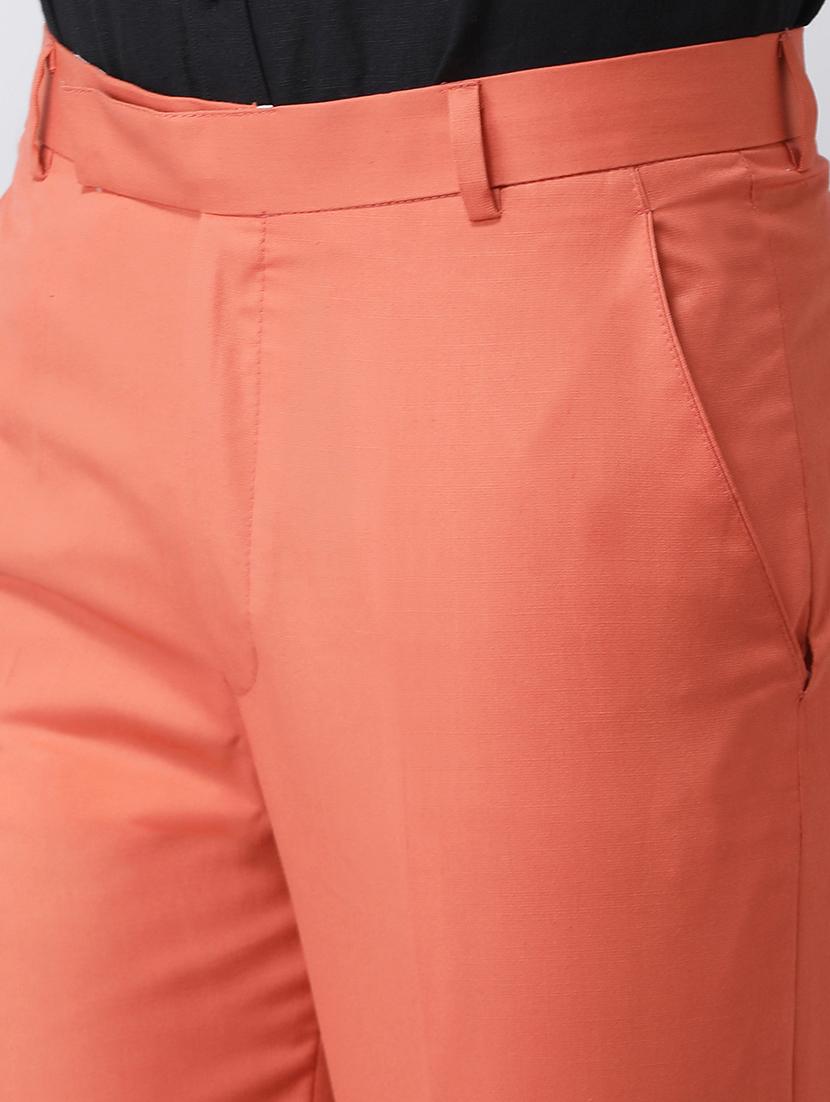 peach solid flat front formal trouser - 17351600 - Standard Image - 4
