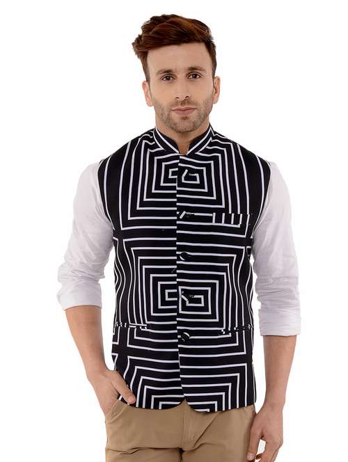 black printed nehru jacket - 17351720 - Very Small Image - 1