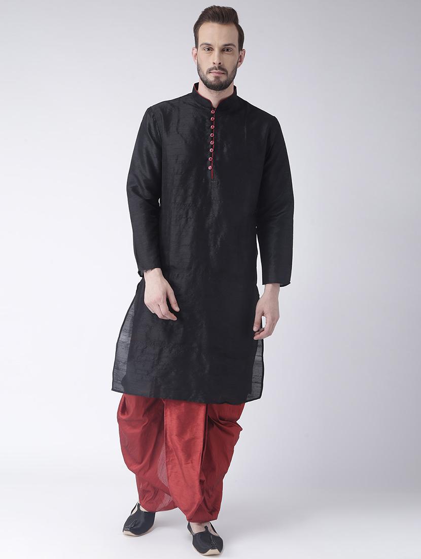 black solid dhoti kurta set with printed bandhgala jacket - 17356986 - Standard Image - 3