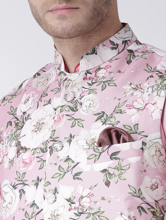 pink solid kurta pyjama set with printed nehru jacket - 17357001 - Zoom Image - 3