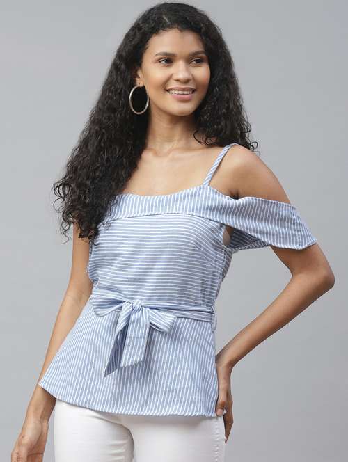 single shoulder striped top  - 17364490 - Very Small Image - 1