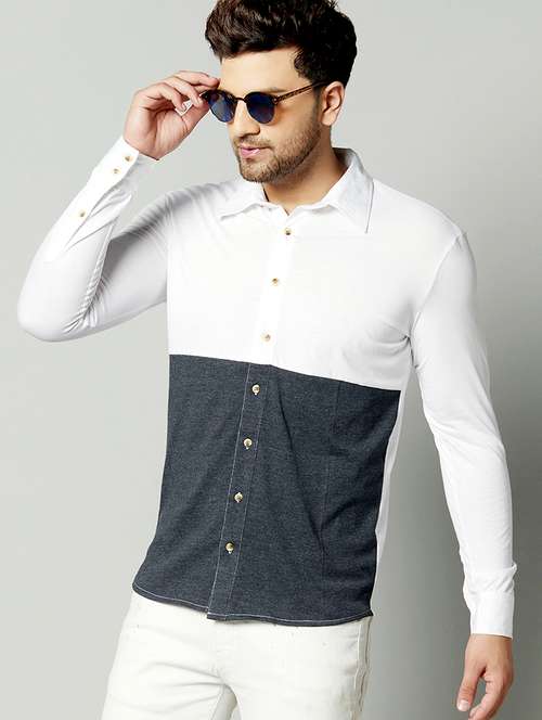 white color block casual shirt - 17383249 - Very Small Image - 1