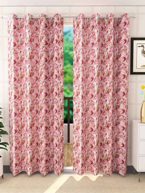 sheen decor beautiful digital print 7 feet  door floral  curtains size(4x7 feet)(pack of 2) red - 17409890 - Very Small Image - 1