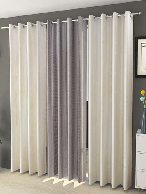 sheen decor galaxy rock 9 feet long door solid curtains size(4x9 feet)(pack of 3) 2 off white 1 grey - 17409987 - Very Small Image - 1