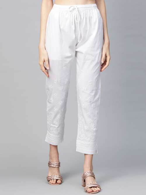 embroidered hem straight trouser - 17423615 - Very Small Image - 1
