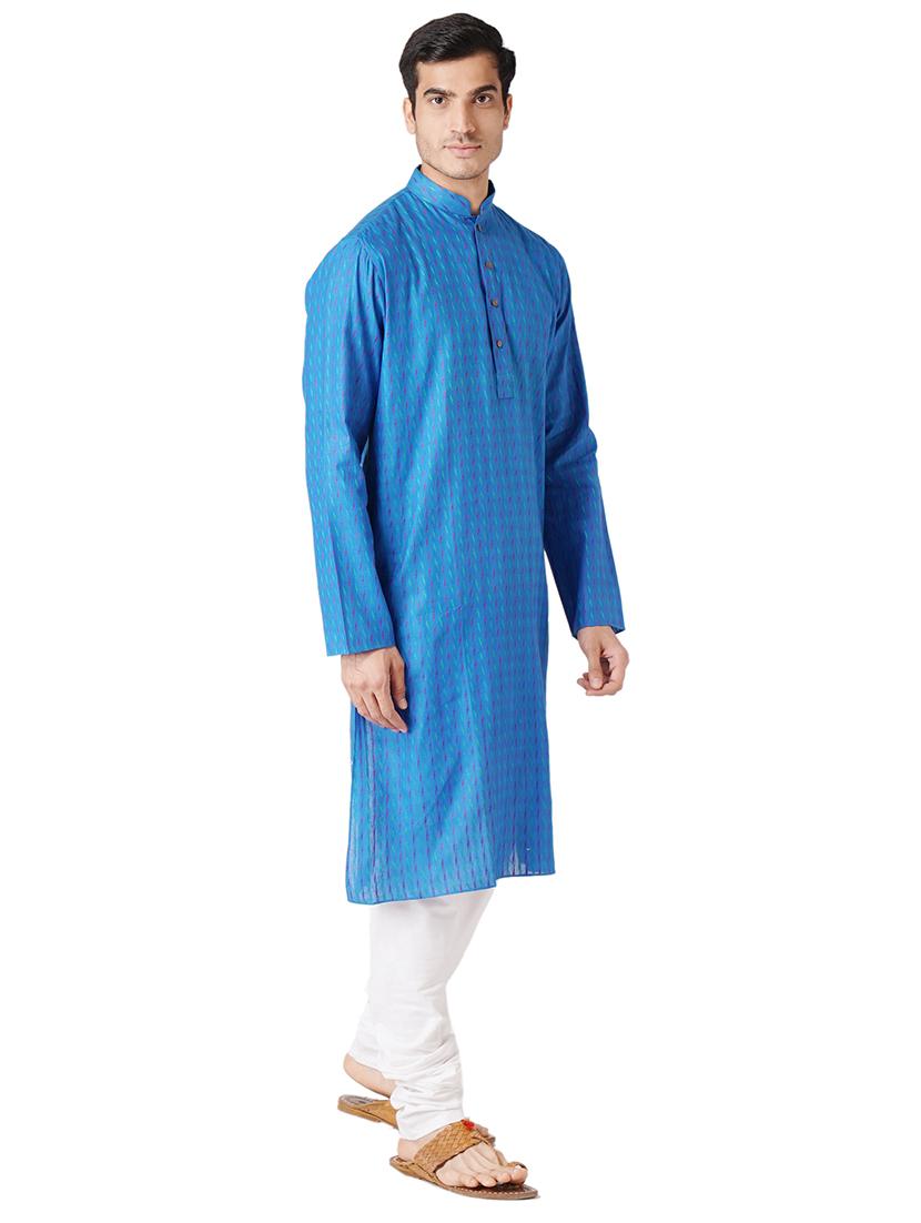 blue cotton kurta pyjama ethnic wear set - 17424595 - Zoom Image - 1