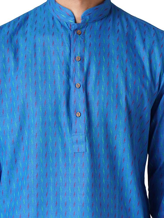 blue cotton kurta pyjama ethnic wear set - 17424595 - Zoom Image - 3
