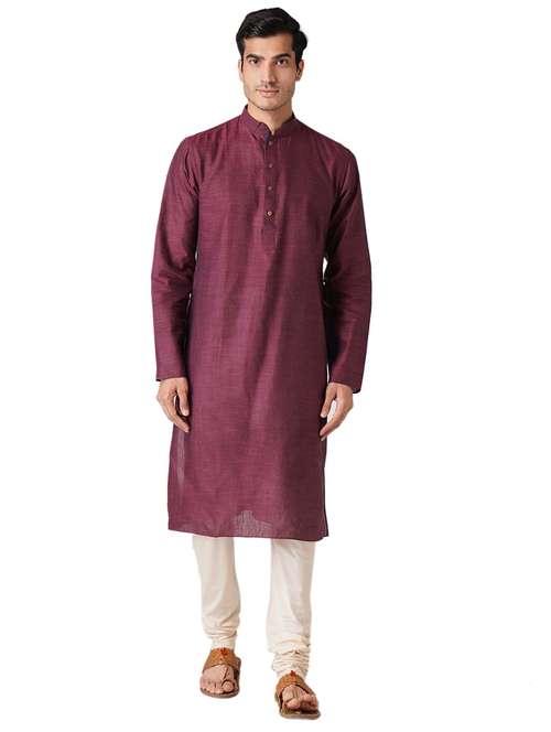maroon solid woven long kurta - 17424620 - Very Small Image - 1