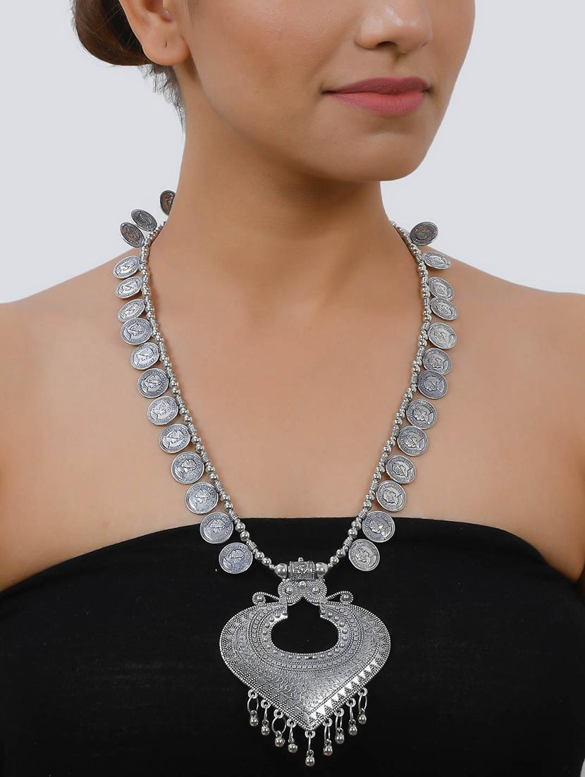 silver brass long necklace - 17426610 - Zoom Image - 2