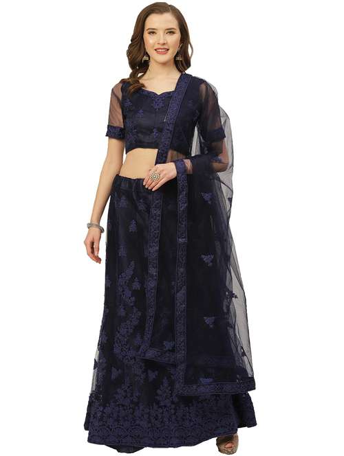 navy blue flared lehenga - 17426653 - Very Small Image - 1
