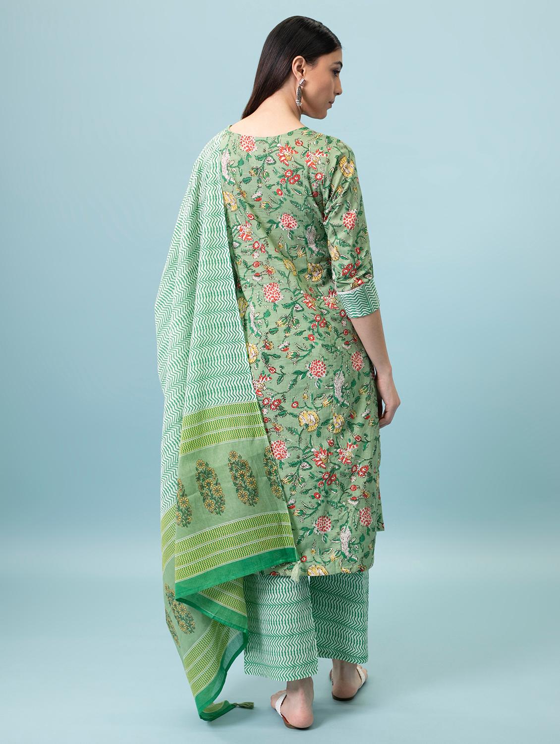floral print kurta palazzo set with dupatta - 17428307 - Zoom Image - 3