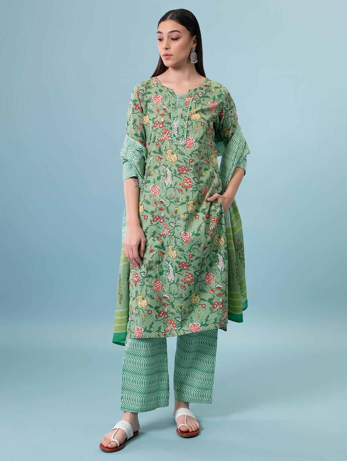 floral print kurta palazzo set with dupatta - 17428307 - Standard Image - 4