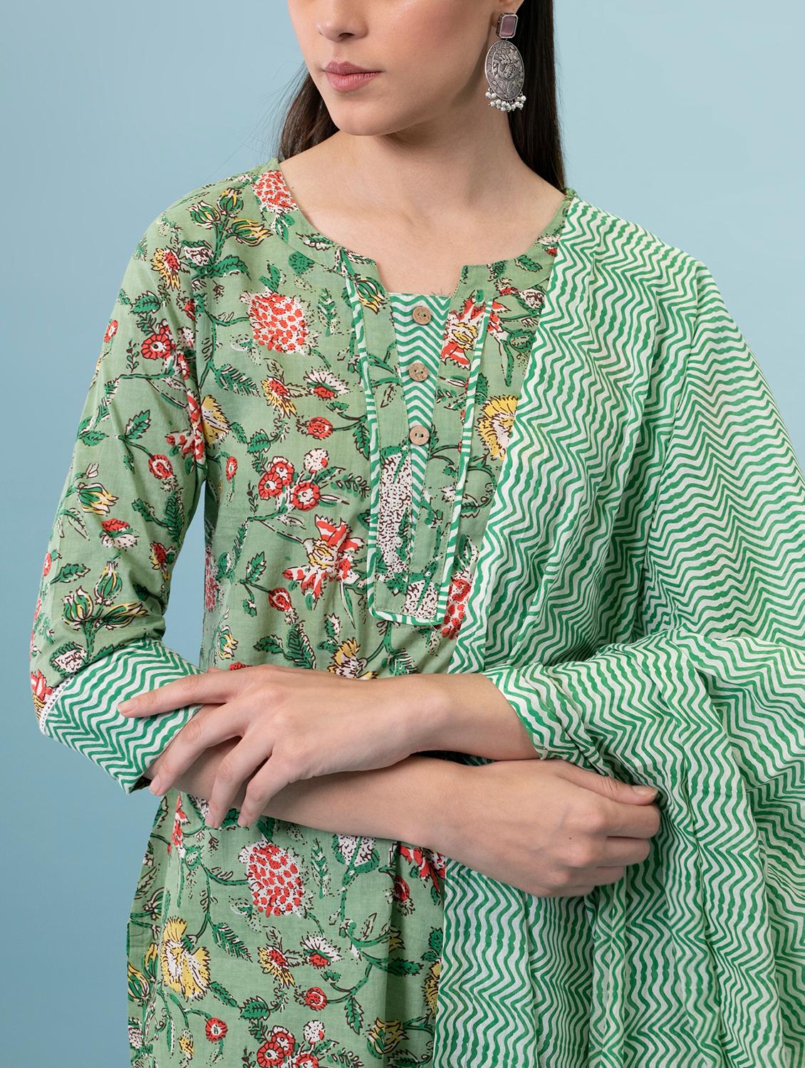floral print kurta palazzo set with dupatta - 17428307 - Standard Image - 6