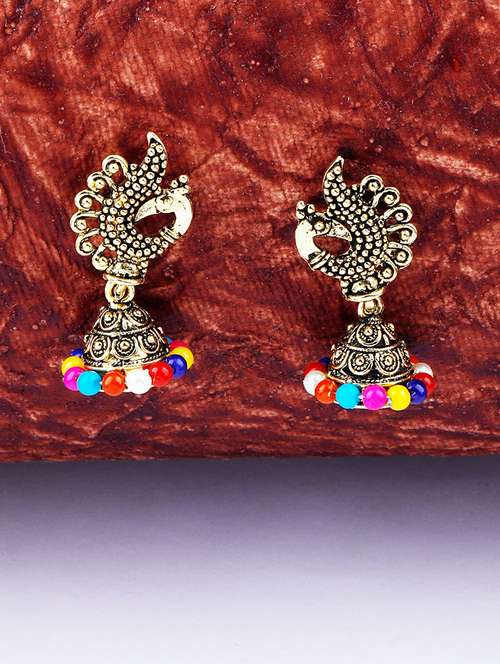 multi colored metal jhumka earring - 17449802 - Very Small Image - 1