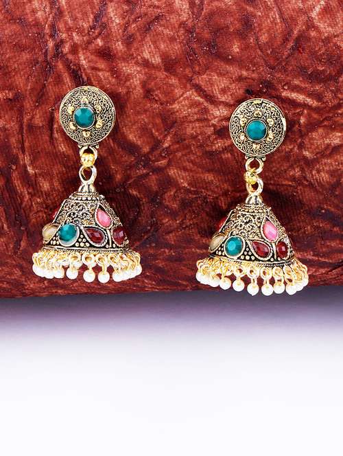 multi colored metal jhumka earring - 17449815 - Very Small Image - 1