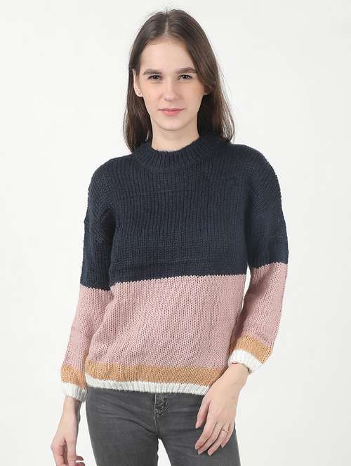 crew neck color block pullover - 17450618 - Very Small Image - 1