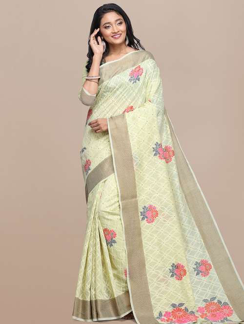 floral chanderi saree with blouse - 17482895 - Very Small Image - 1