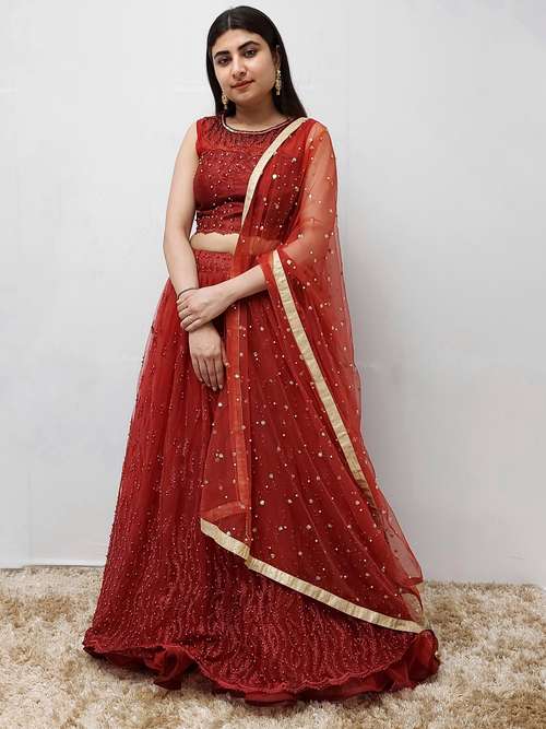 red party wear lehenga set  - 17573280 - Very Small Image - 1