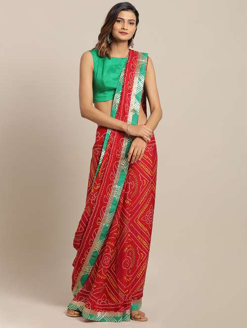 women's bandhani red colored saree with blouse - 17583797 - Very Small Image - 1
