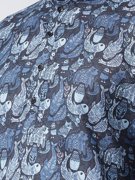navy blue printed kurta pyjama set - 17585785 - Zoom Image - 3