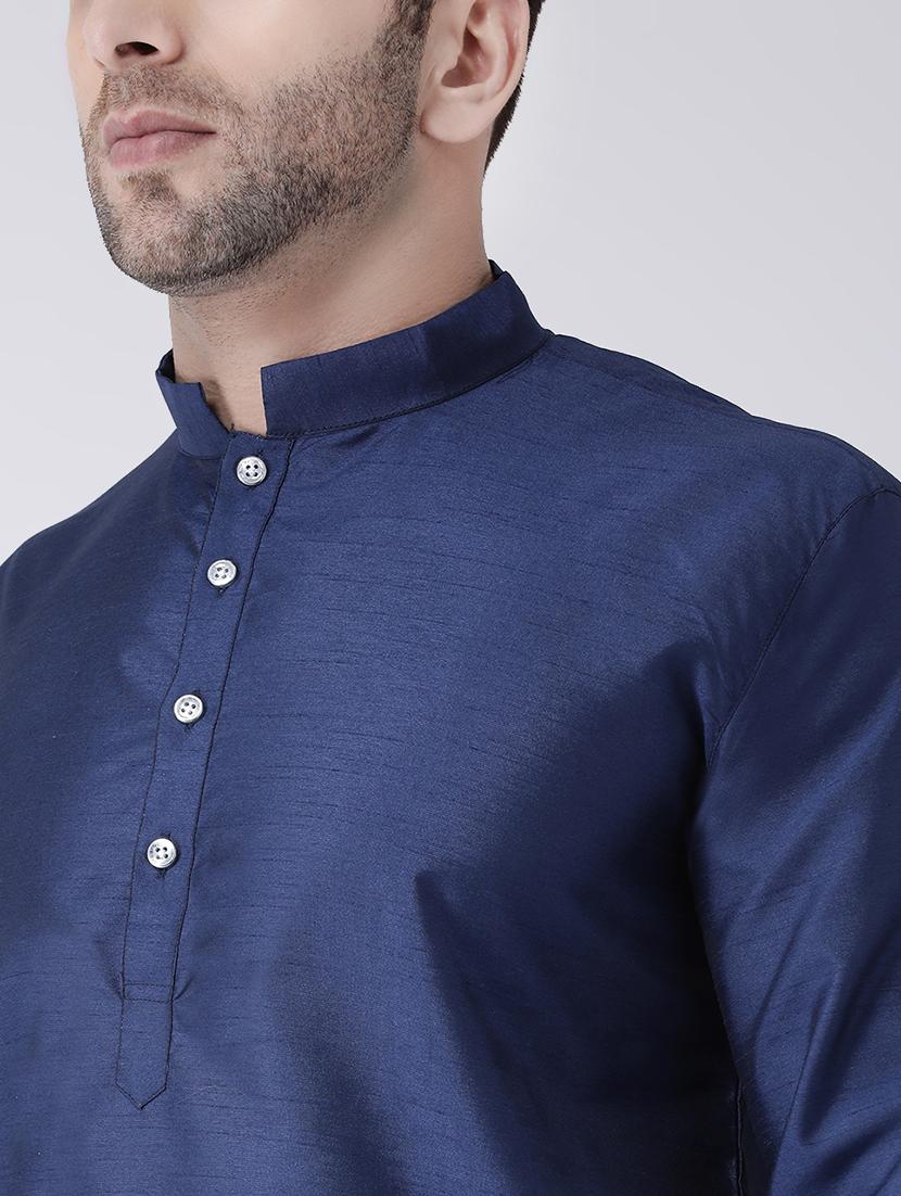 navy blue solid dupion dhoti kurta set - 17585907 - Standard Image - 4
