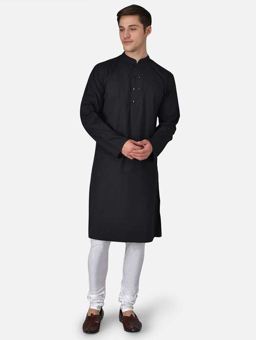 black solid long kurta - 17590257 - Very Small Image - 1
