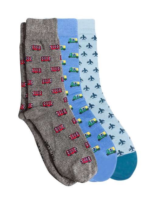 men pack of 3 printed above ankle length socks - 17610810 - Very Small Image - 1