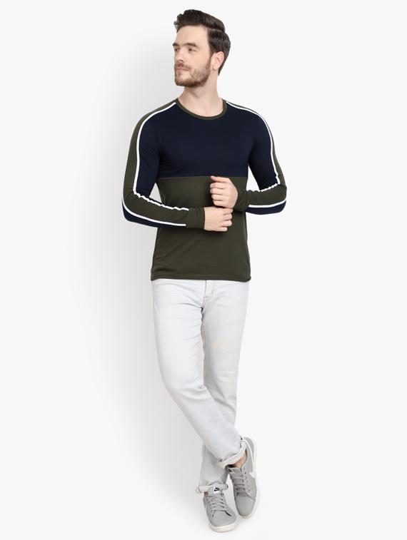 olive green color block cut & sew t-shirt - 17643236 - Standard Image - 3