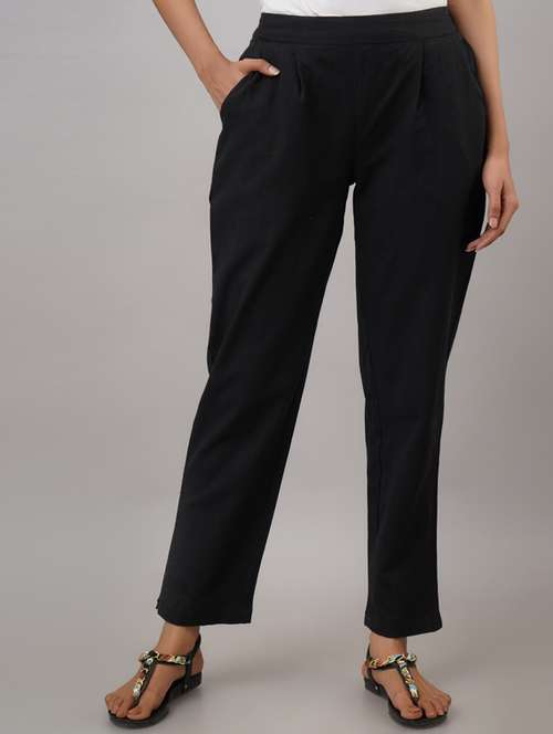 women solid mid rise tailored pants - 17649882 - Very Small Image - 1