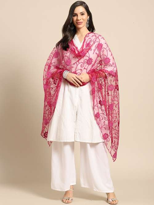 magenta net dupatta - 17693345 - Very Small Image - 1