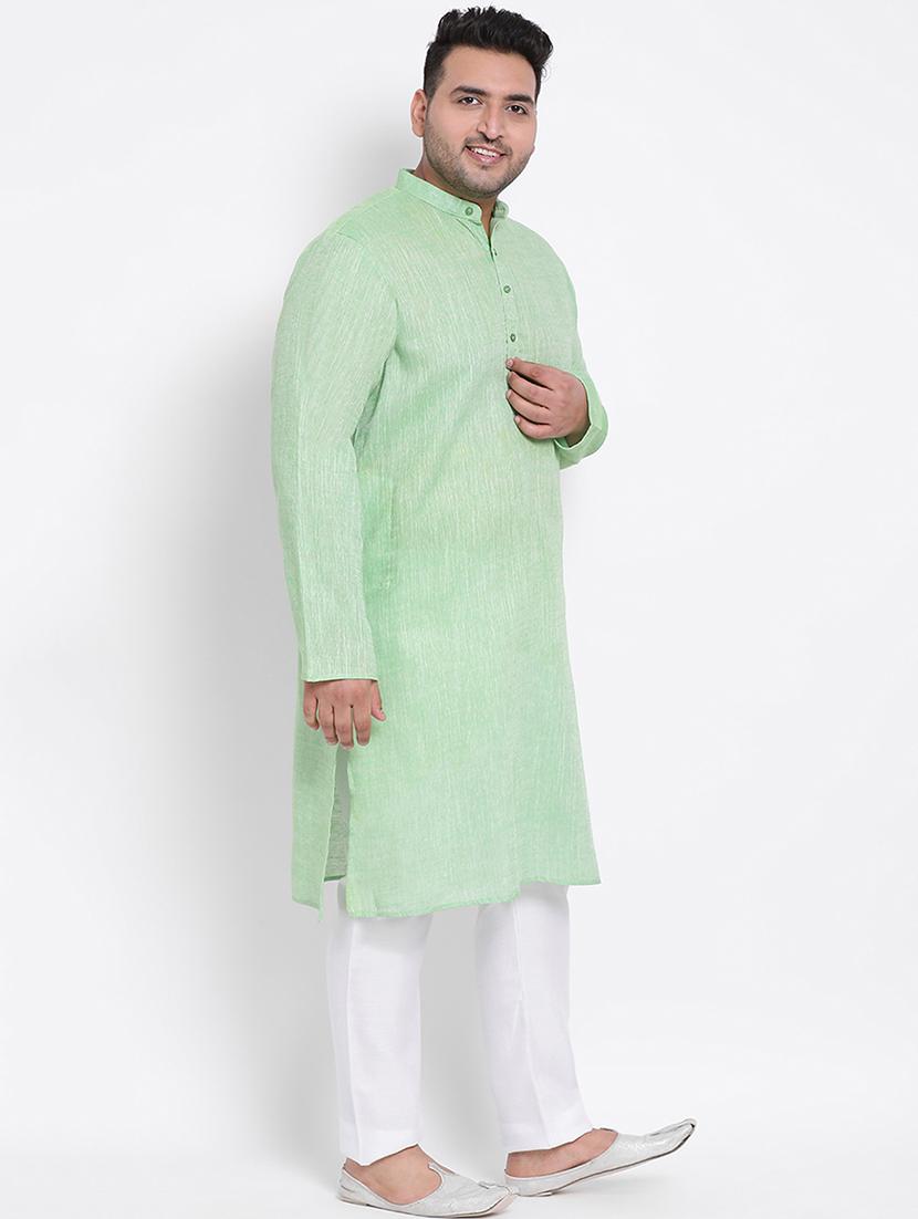 green solid linen kurta pyjama set - 17718904 - Standard Image - 2