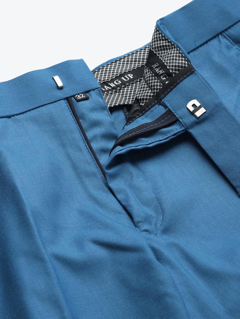 blue solid flat front formal trouser - 17733812 - Zoom Image - 4