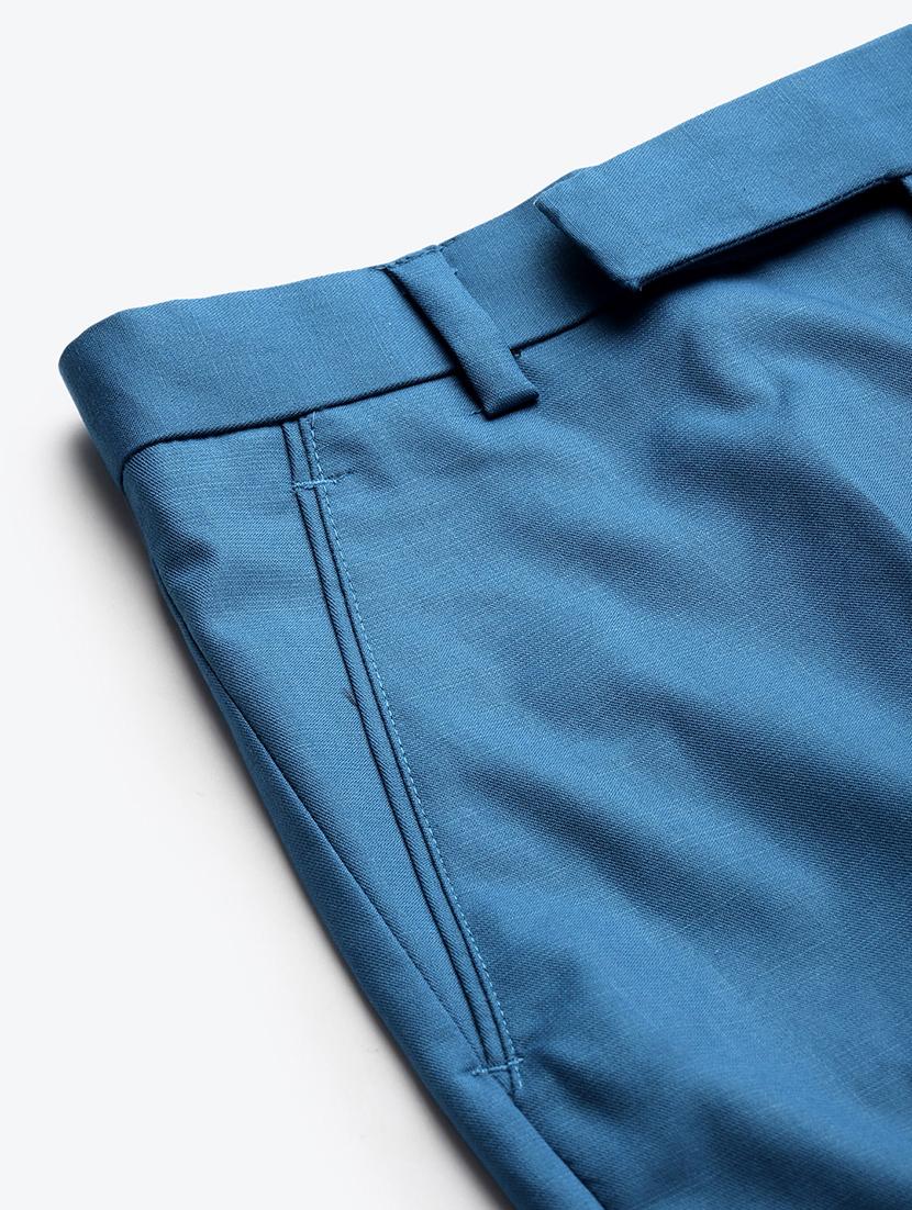 blue solid flat front formal trouser - 17733812 - Zoom Image - 5