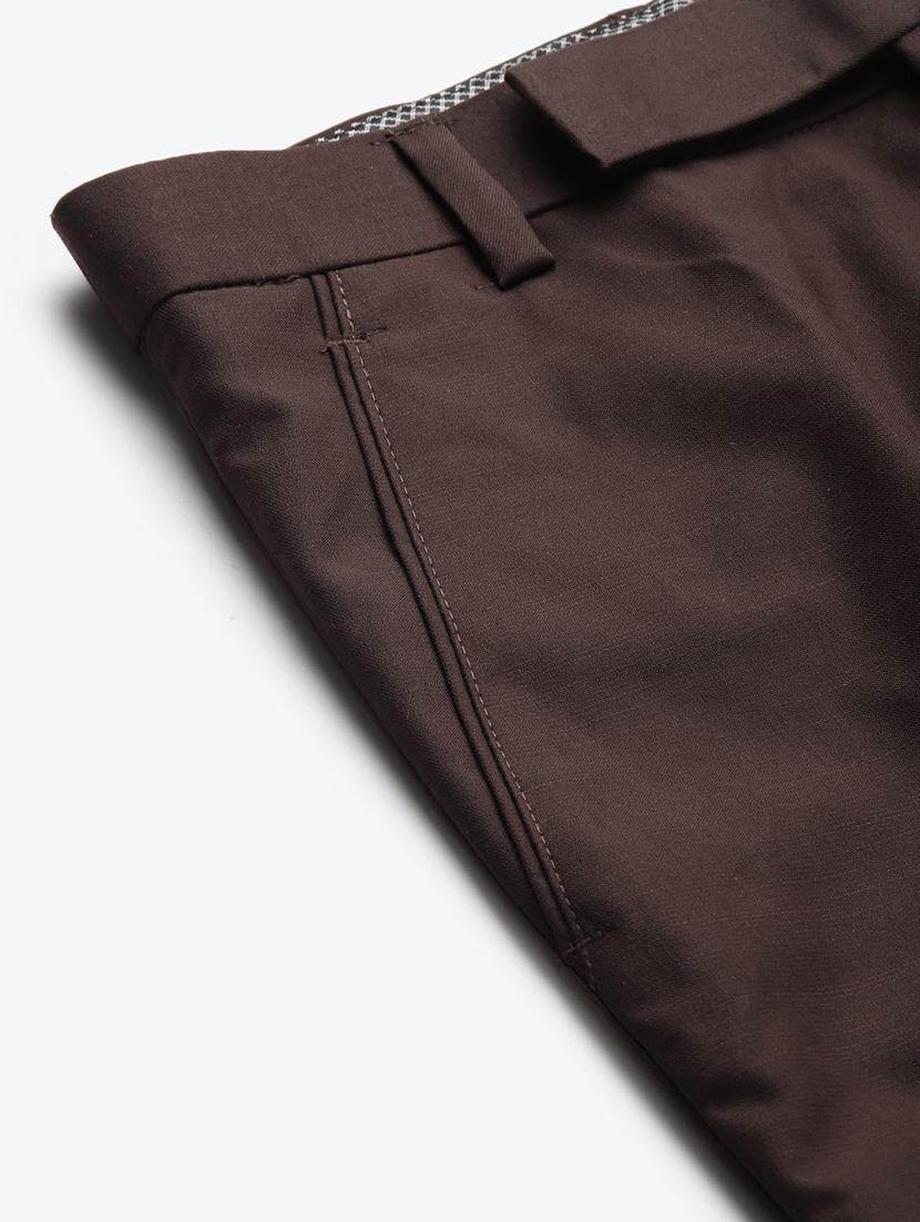 coffee brown solid flat front formal trousers - 17733813 - Standard Image - 4
