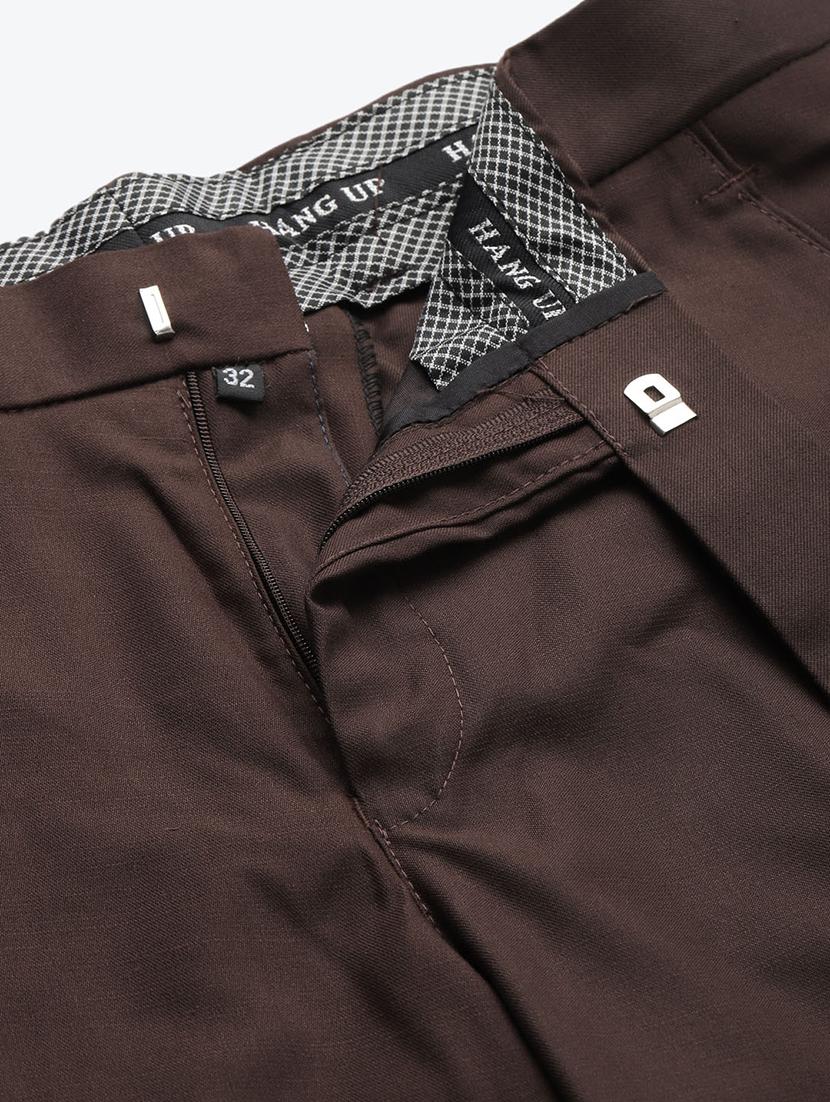 coffee brown solid flat front formal trousers - 17733813 - Standard Image - 5