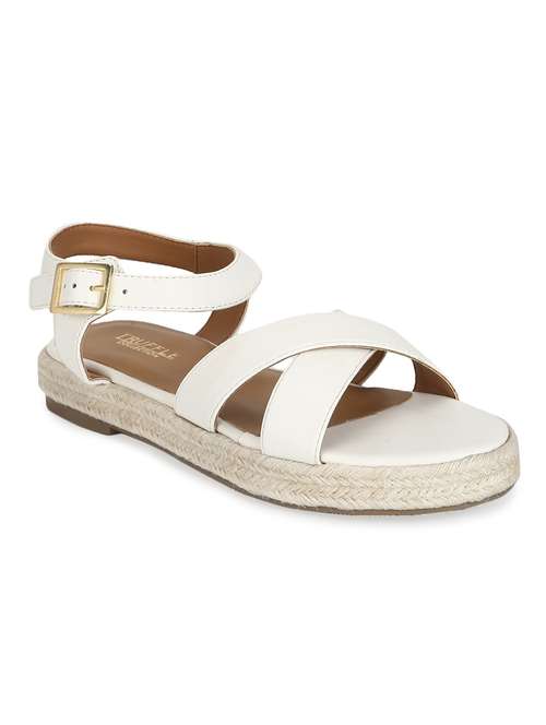 white pu criss cross straps jute sandals - 17734139 - Very Small Image - 1