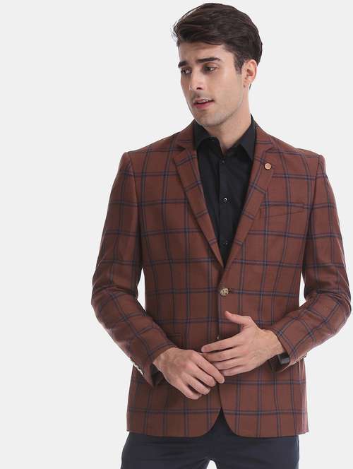 brown checkered formal blazer - 17761114 - Very Small Image - 1