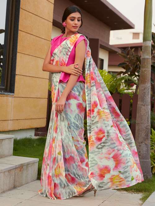women's floral grey colored saree - 17784734 - Very Small Image - 1
