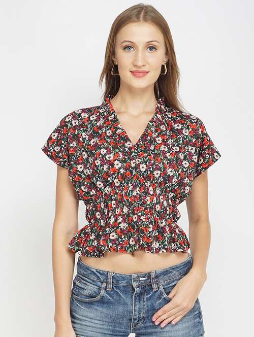 v-neck floral crop top - 17822254 - Very Small Image - 1