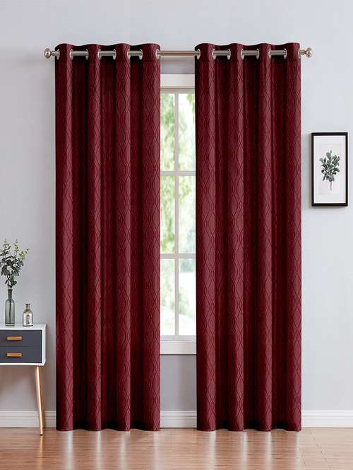 cortina emboos new polyester long door curtain 9ft-pack of 2 -maroon - 17844670 - Very Small Image - 1