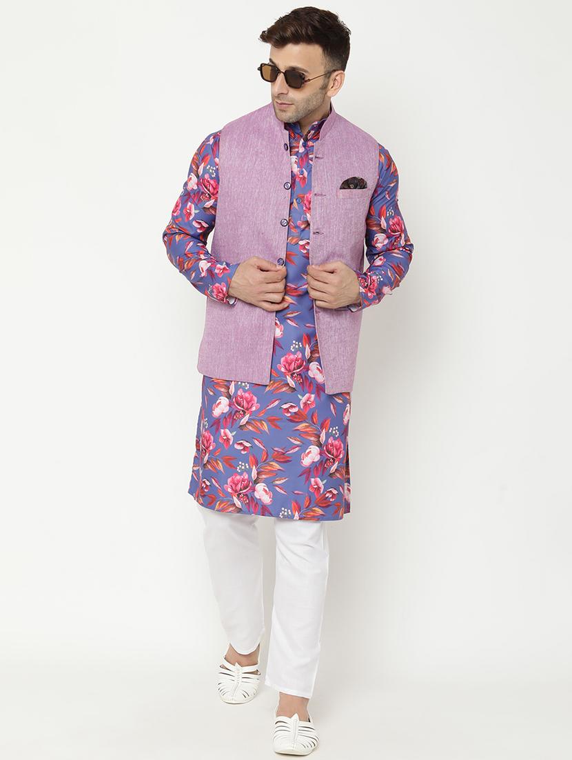 purple floral kurta pyjama set - 17855879 - Zoom Image - 4