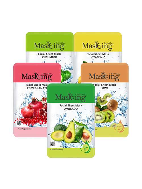 masking beauty facial sheet mask for skin glowing, brightening, lightening & nourishing for women & men combo pack of 5 - 17869518 - Very Small Image - 1