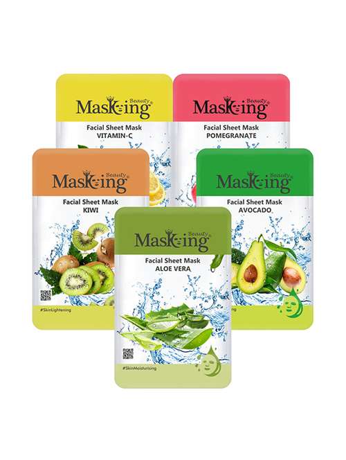 masking beauty facial sheet mask for skin regenerating, glowing, lightening & moisturizing for women & men combo pack of 5 - 17869534 - Very Small Image - 1