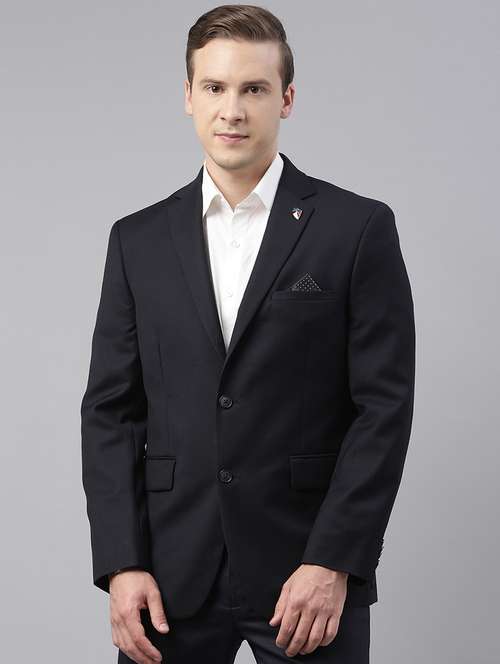 dark blue solid single breasted casual blazer - 17908410 - Very Small Image - 1